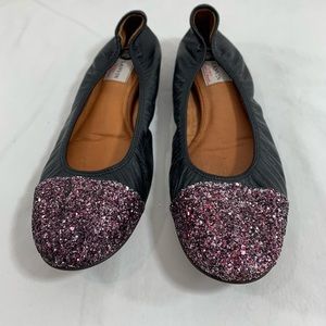 Genuine women LANVIN ballerina cap toe glitter shoes 40.5  10